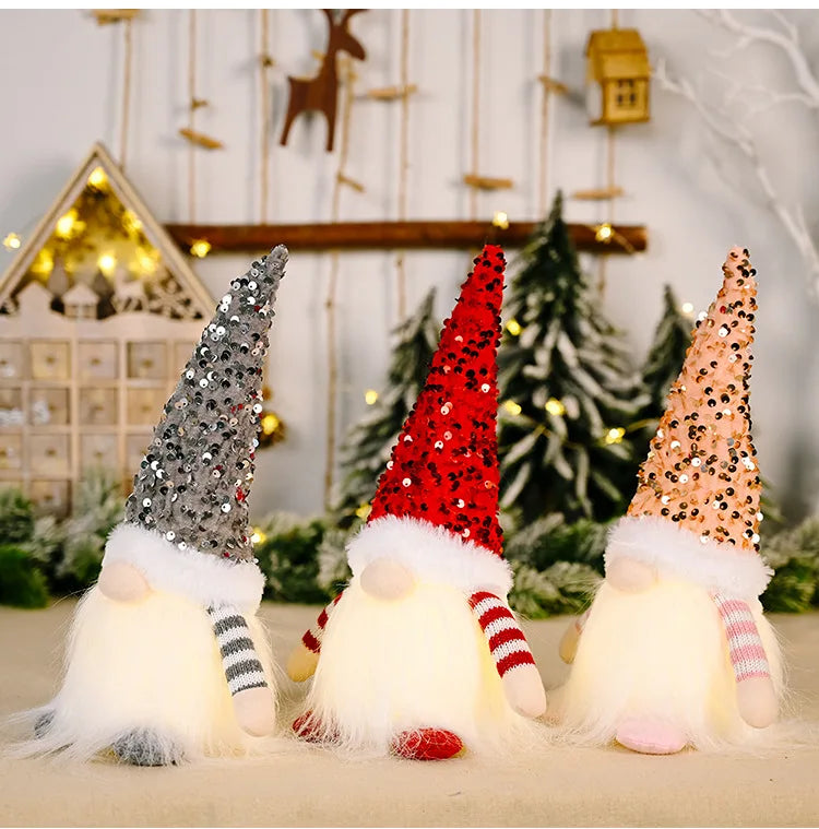 2024 Christmas Doll Sled Elf Ski Gnome with Led Light Christmas Decorations for Home Xmas New Year Children's Gifts 28cm