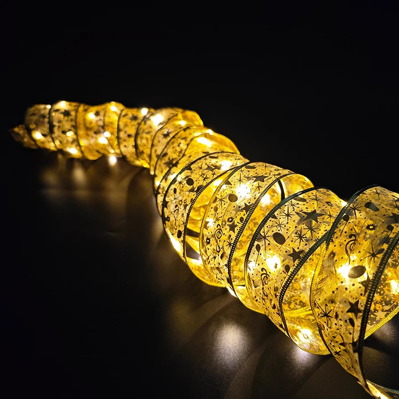 1/2/3/5/10m New Year Christmas Ribbon Fairy Light String Garland Lights Christmas Tree Ornament Ribbon Light Home Decoration