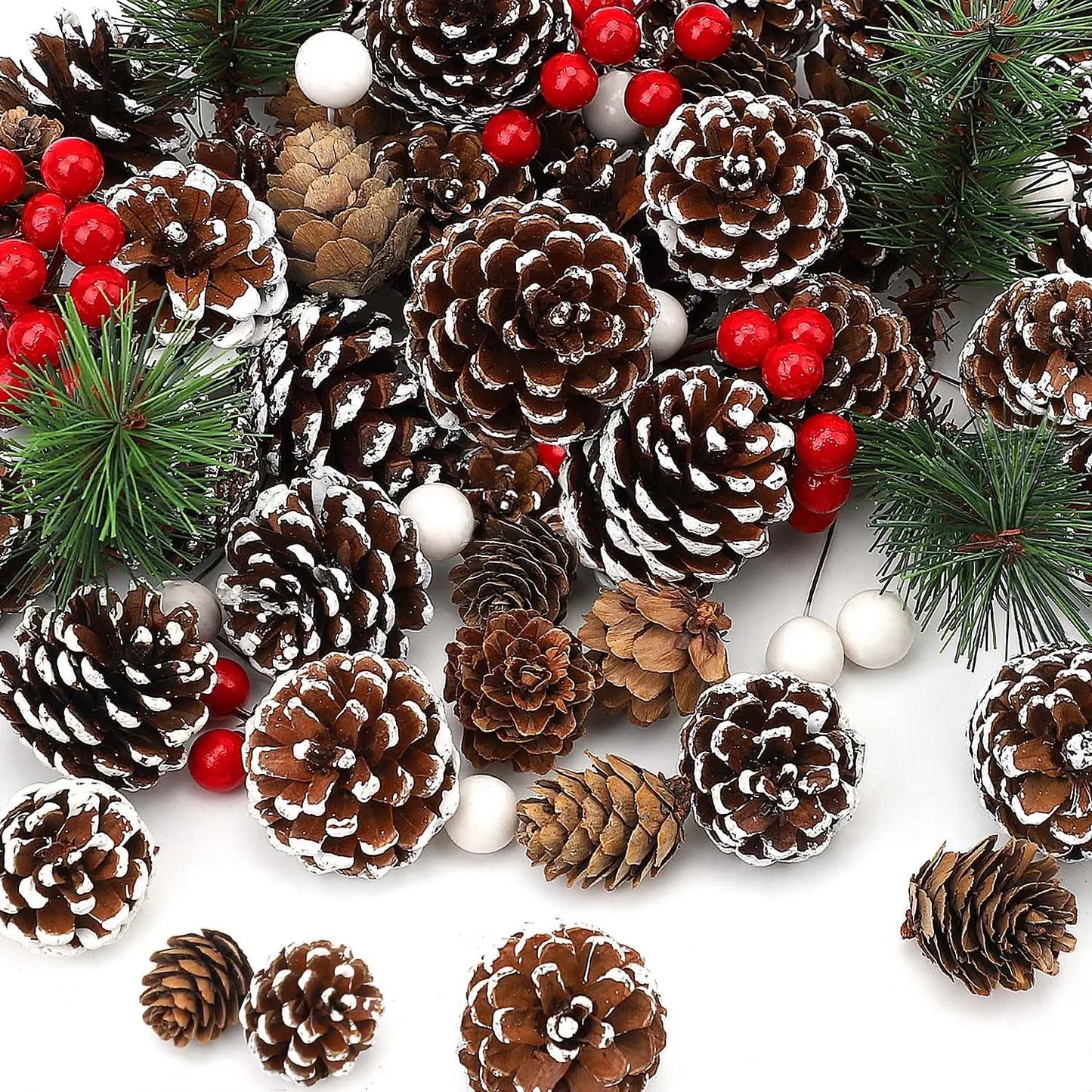 Christmas Pine Cones Berry Set Snow Pinecones Pendant Ornament for DIY Crafts Home Decorations Xmas Tree Hanging Gift Party Supp