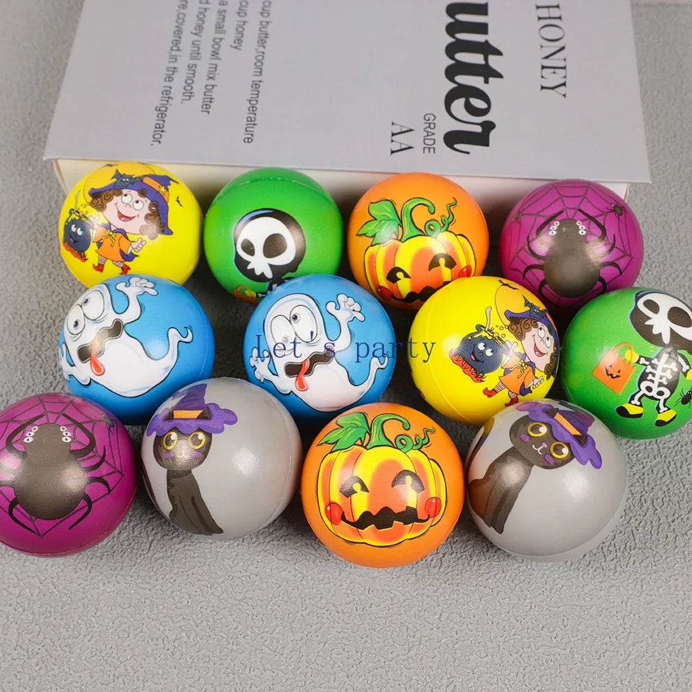 12Pcs Cartoon Pumpkin Ghost Skull Witch Soft PU Bouncy Ball  Antistress Toys for Birthday Halloween Party Favors Pinata Filler