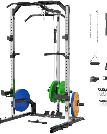 Weight Bench Press with Squat Rack Folding Multi-Function Dip Station for Full Body Workout Home Gym Strength