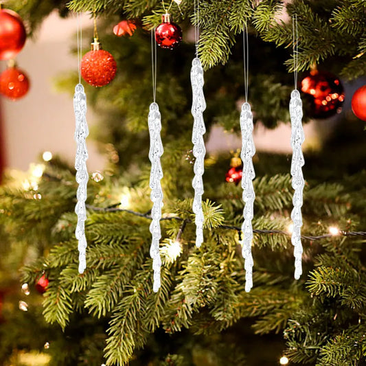 10Pcs Christmas Simulation Ice Xmas Tree Hanging Ornament Pendants Clear Fake Ice Winter Party New Year Navidad Decor for Home