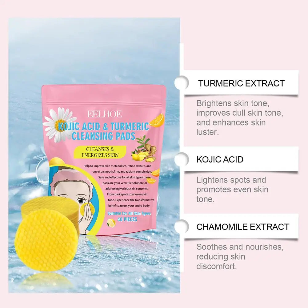 40pcs Turmeric Kojic Acid Cleansing Pads Exfoliating Pads Facial Sponges For Cleansing Exfoliating Daily Cleaning Skin Care Gift
