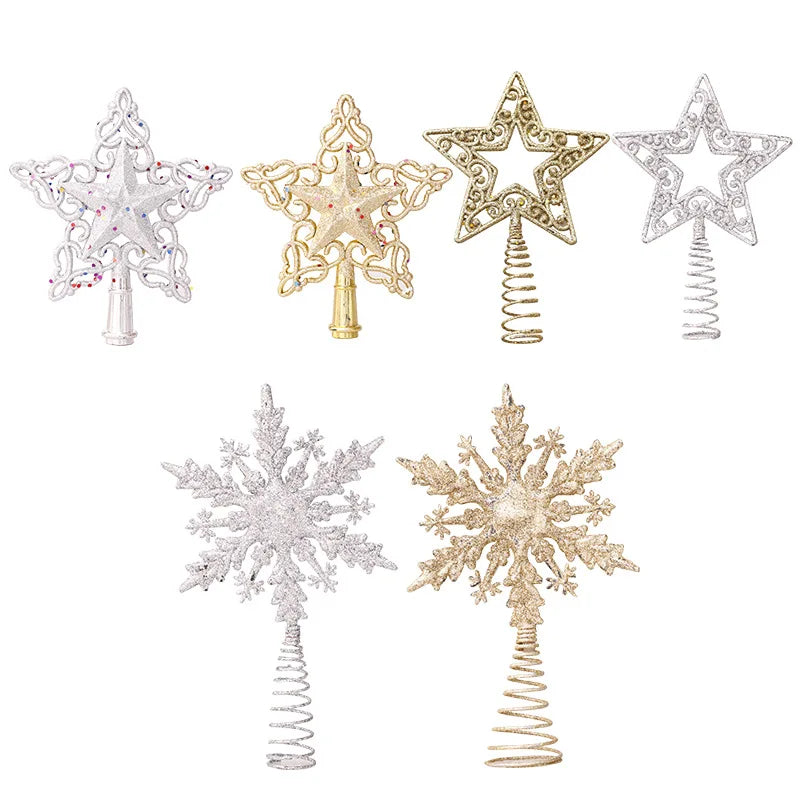 Christmas Tree Top Glitter Gold Silver Star Xmas Tree Snowflake Ornaments Christmas Decoration For Home 2024 Natal New Year 2025