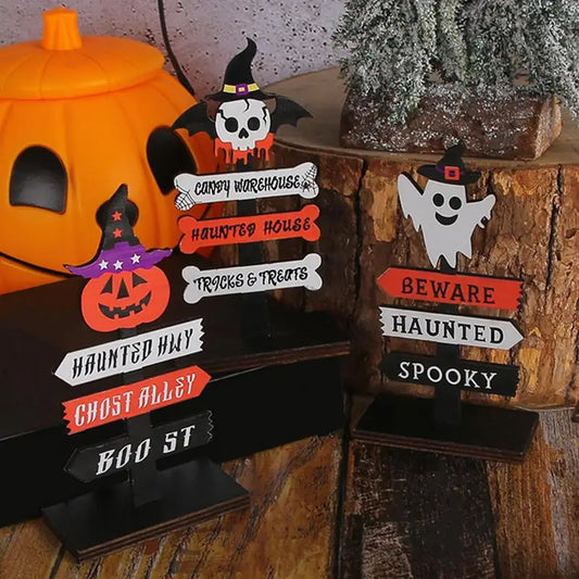 Halloween Table Sign Scary Funny Retro Home Decoration Tabletop Ornament Wooden Sign Halloween Accessories For Homes Dining Room