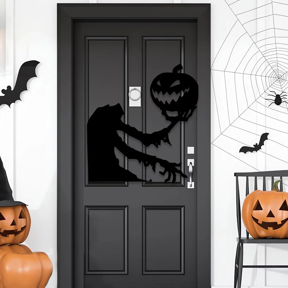 Black Halloween Decoration Skeleton Hand Pumpkin Door Sticker Ghost Festival Party Decor Scar Mouth Wall Sticker Happy Halloween