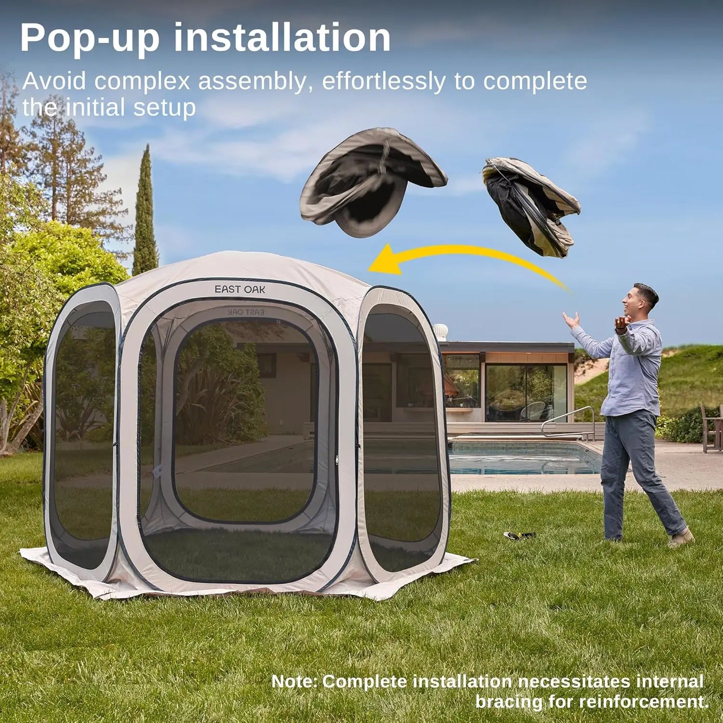 Screen House Tent Pop-Up, Portable Screen Room Canopy Instant Screen Tent 10 x 10 FT with Carry Bag for Patio, Backyard, Deck