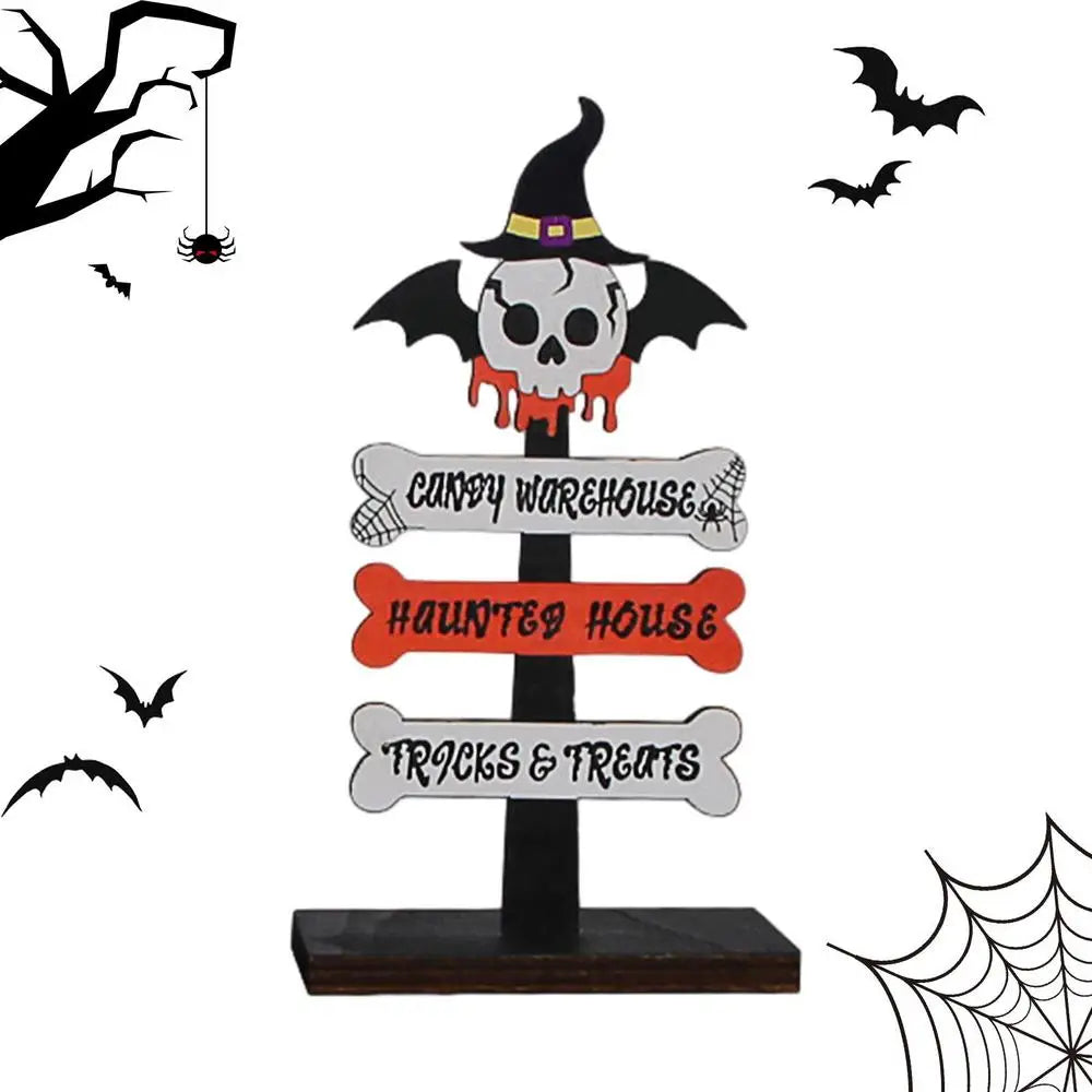 Halloween Table Sign Scary Funny Retro Home Decoration Tabletop Ornament Wooden Sign Halloween Accessories For Homes Dining Room