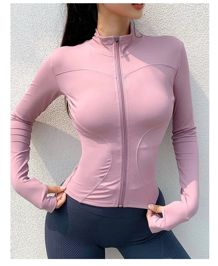 Women's sports jacket zipper yoga jacket blazer gym workout tights breathable fast dry