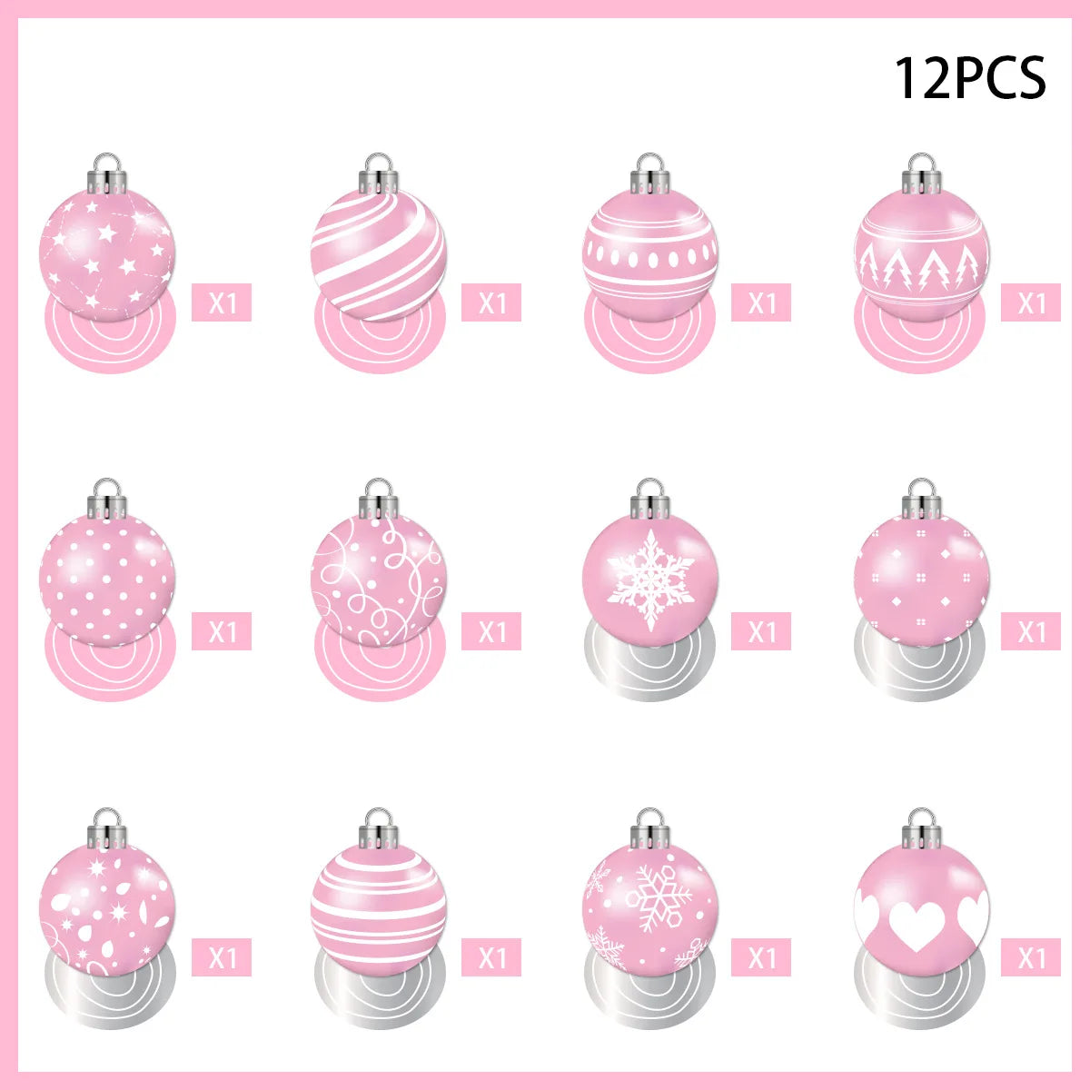 12pcs Pink Christmas Balls Hanging Swirls Decoration Xmas Party Decor Ornaments Holiday Supplies Christmas Tree Hanging Pendant