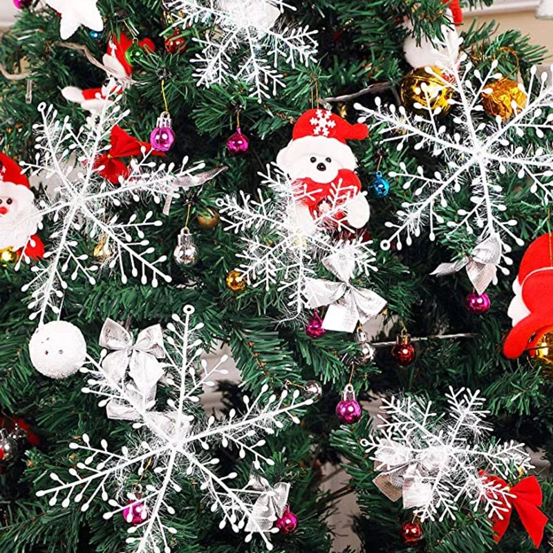 30PCS/pack Multi-size Christmas Snowflakes Christmas Tree Decor Artificial Plastic Snowflake Decor Xmas Party Home Decoration