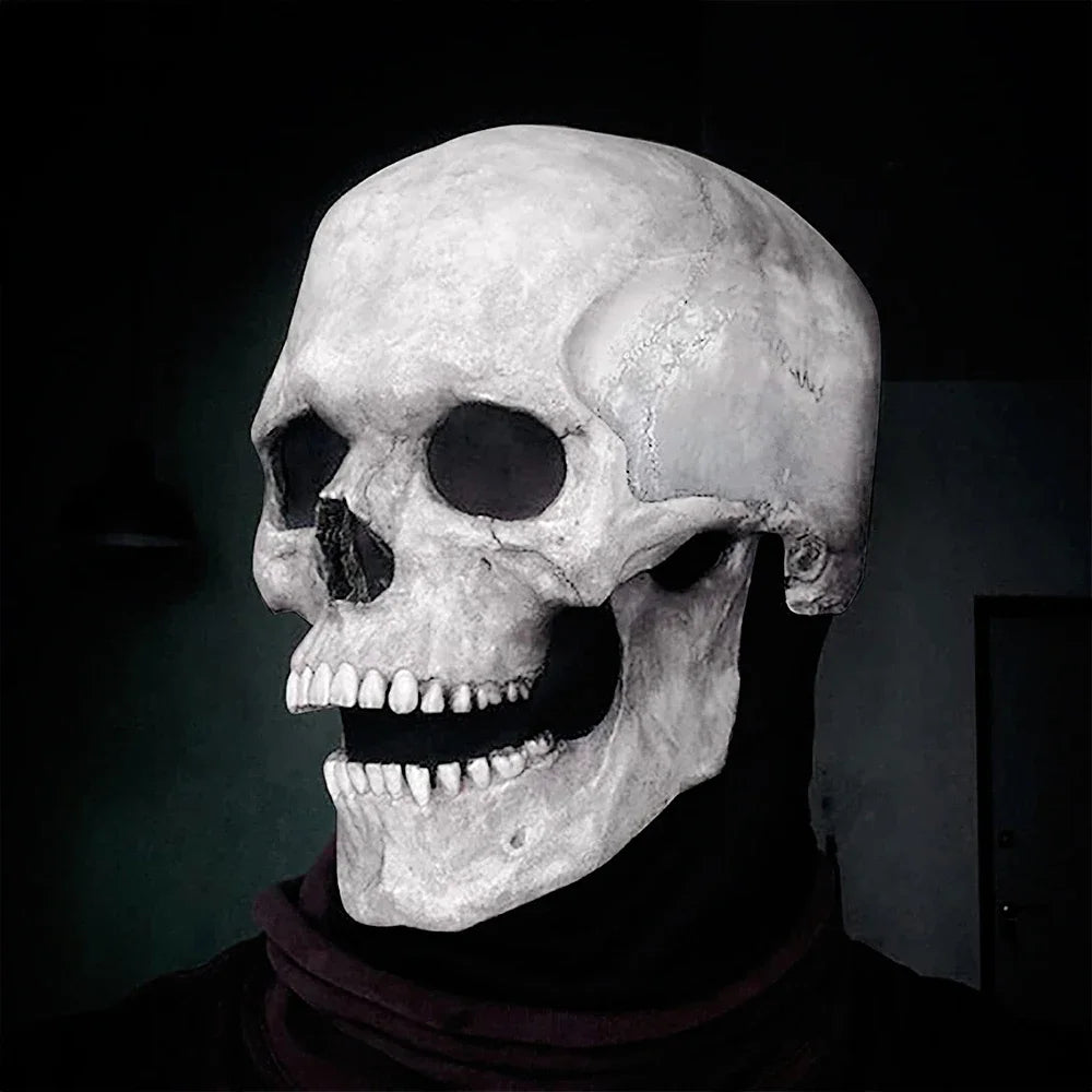 Creepy Halloween Full Head Skull Mask with Movable Jaw Adult Entire Head Realistic Latex Helmet Scary Skeleton