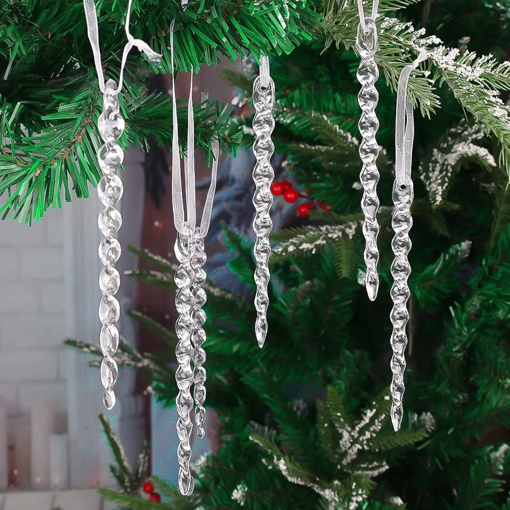 6/2pcs Crystal Clear Snowflake Christmas Tree Pendants Icicle Decorations For Holiday Winter Party Transparent Hanging Ornament