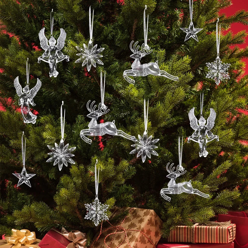 6/2pcs Crystal Clear Snowflake Christmas Tree Pendants Icicle Decorations For Holiday Winter Party Transparent Hanging Ornament
