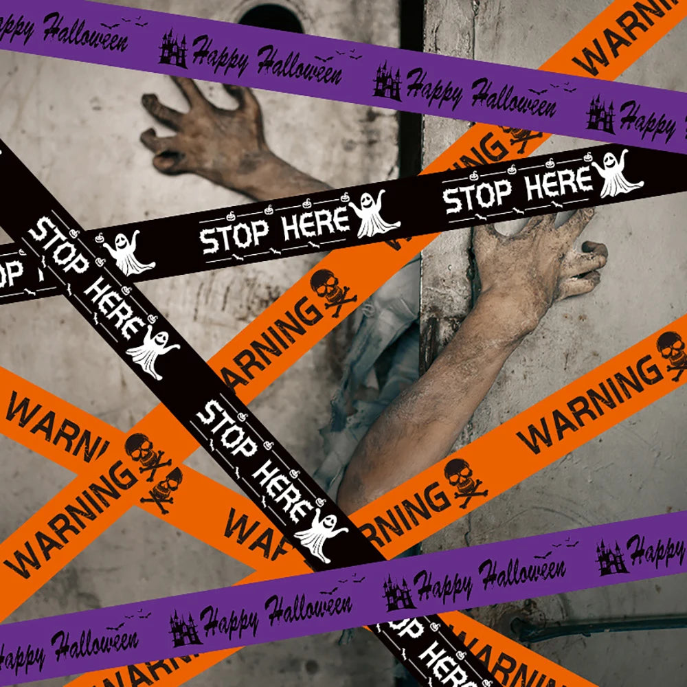 2024 Halloween Decoration Warning Tape Signs Halloween Prop Window Party Danger Warning Lline Halloween Decor Fright Tape Bundle