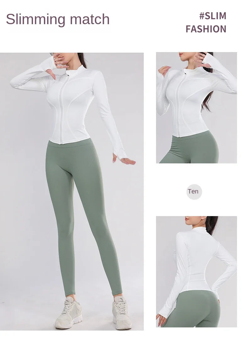 Women's sports jacket zipper yoga jacket blazer gym workout tights breathable fast dry