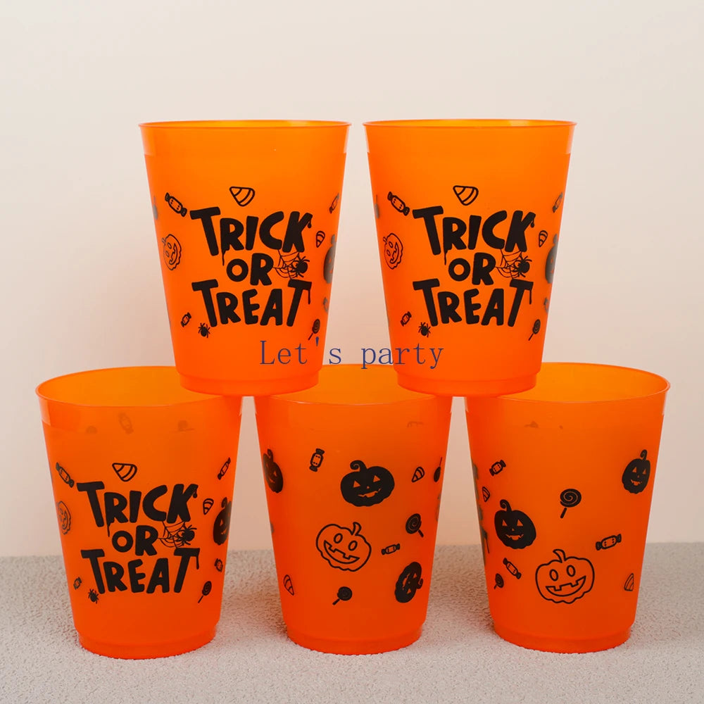 5Pcs Cartoon Halloween Ghost Skull Pumpkin Plastic Cup Trick or Treat Juice Wine Drinking for Halloween Theme Party Decoration