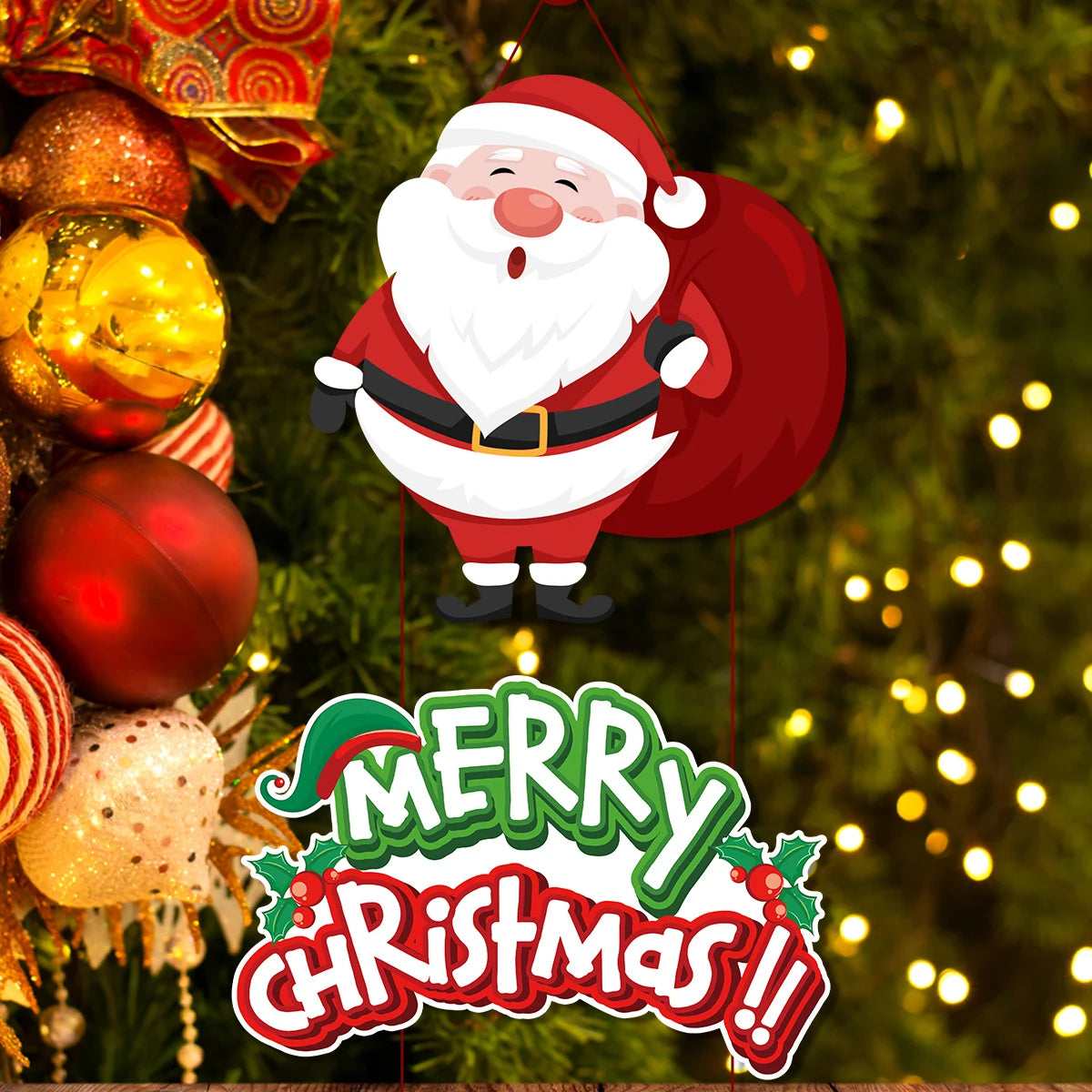 Christmas Door Hanging Banner Cute Christmas Porch Door Paper Banner Garland for Xmas Home Decorations New Year Party Supplies