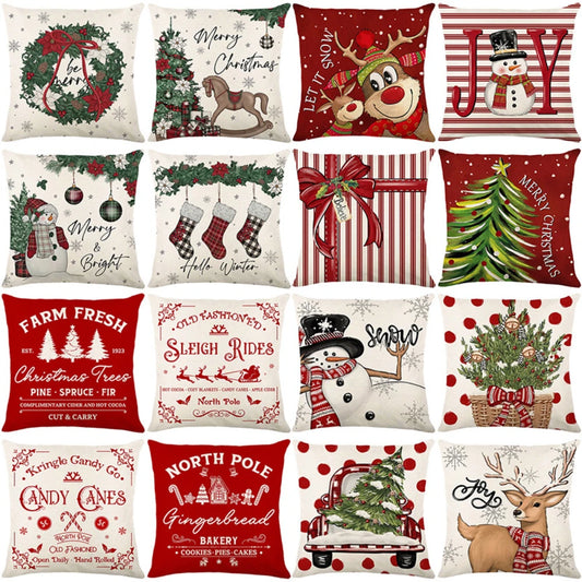 2024 Linen Christmas Cushion Cover Santa Claus Snowman Elk Merry Christmas Decor for Home Sofa Pillow Cover Xmas Ornaments Noel