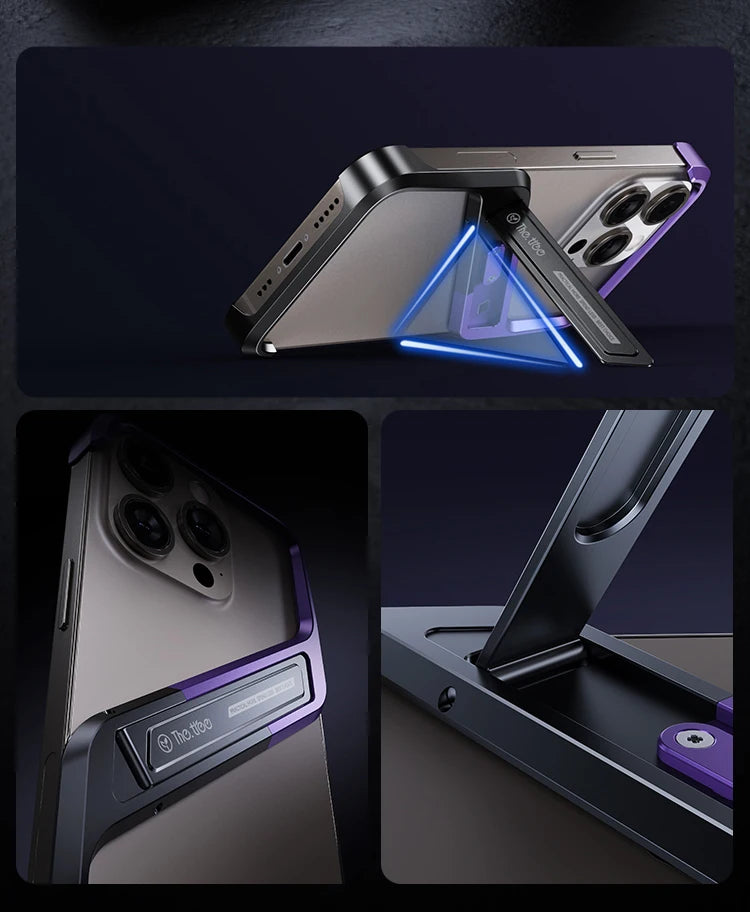 Metal Invisible Holder Phone Case For Iphone 14 15 16 Pro Max S Type Aluminum Rimless Phone Cover Heat Dissipation Stand Shell
