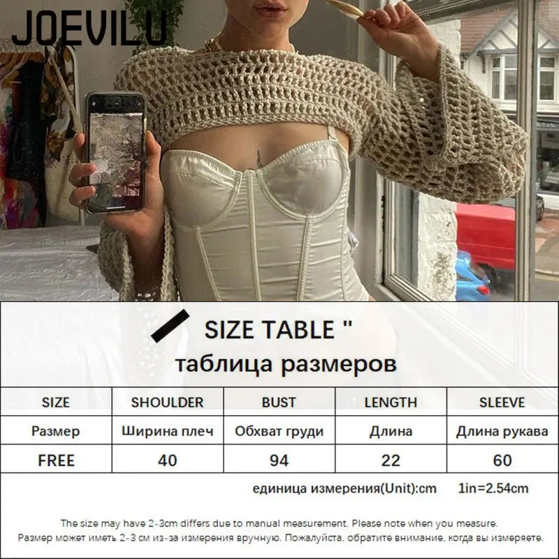 Summer Crochet Knit Hollow Out Crop Top Women Y2k Sexy Blouse Shirts Long Flared Sleeve Sweater Cover Ups Streetwear Pullovers