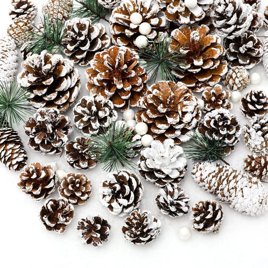 Christmas Pine Cones Berry Set Snow Pinecones Pendant Ornament for DIY Crafts Home Decorations Xmas Tree Hanging Gift Party Supp