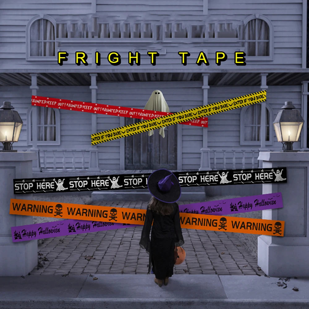 2024 Halloween Decoration Warning Tape Signs Halloween Prop Window Party Danger Warning Lline Halloween Decor Fright Tape Bundle