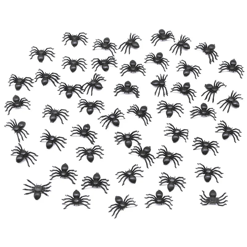 50/100pcs Halloween Black Spiders Small Luminous Plastic Spider Halloween Party Home Decoration Tricky Prank Toy Haunted House
