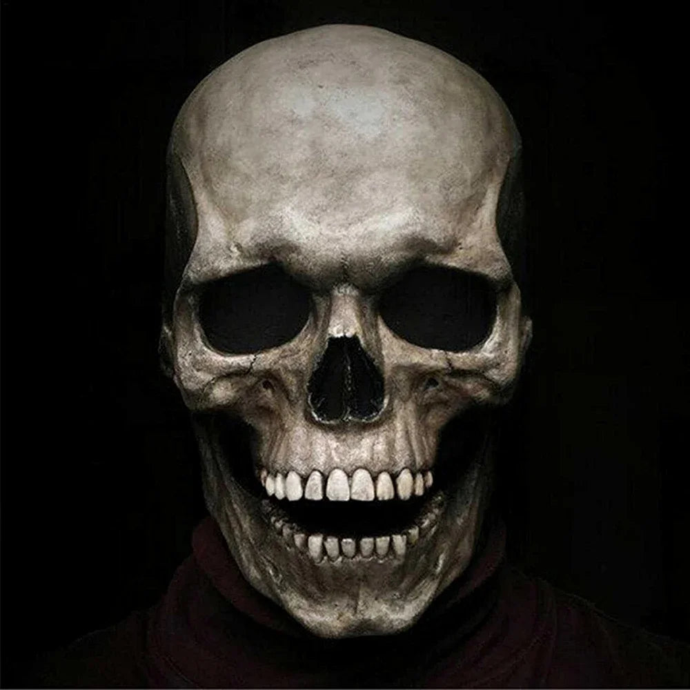 Creepy Halloween Full Head Skull Mask with Movable Jaw Adult Entire Head Realistic Latex Helmet Scary Skeleton