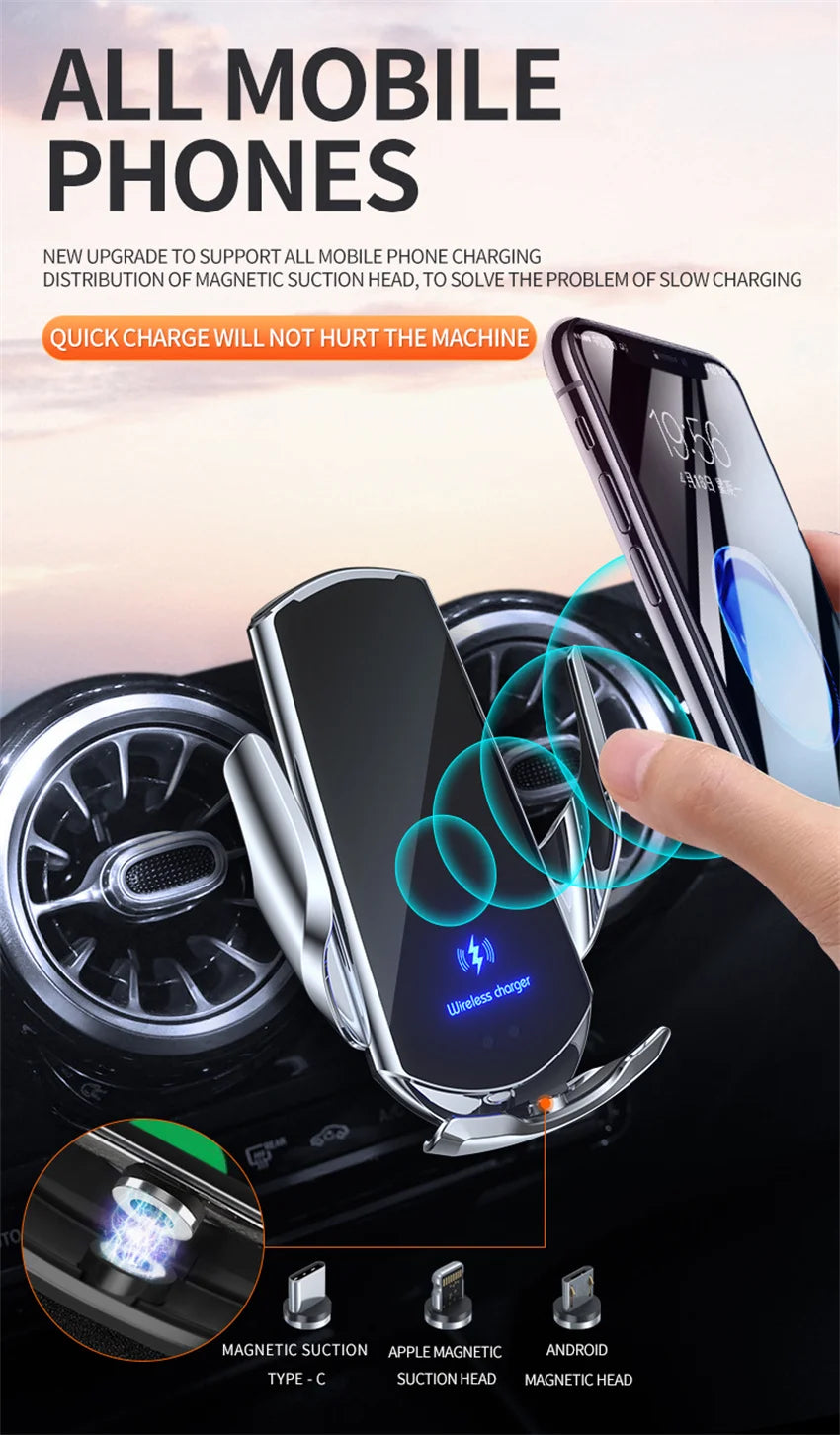 30W Car Wireless Charger Magnetic Automatic Car Mount Phone Holder Mobile Phone Accessrios Infrared Induction Fast Charging