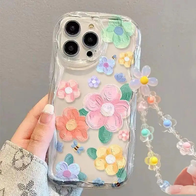 Flower Bracelet Chain Phone Case For Samsung Galaxy A52 A32 A72 A52S A31 A51 A71 A13 A04E A03 Core A21S A22 A23 Wavy Soft Cover
