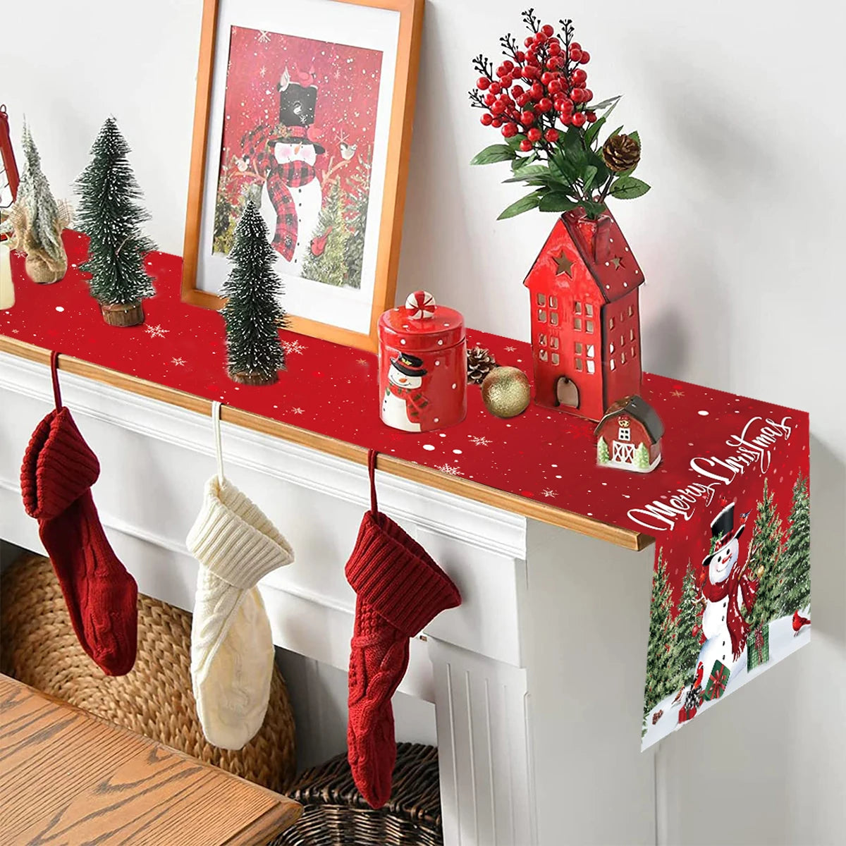 Christmas Table Runner Merry Christmas Decoration for Home Xmas Party Decor 2024 Navidad Notal Noel Ornament Happy New Year 2025