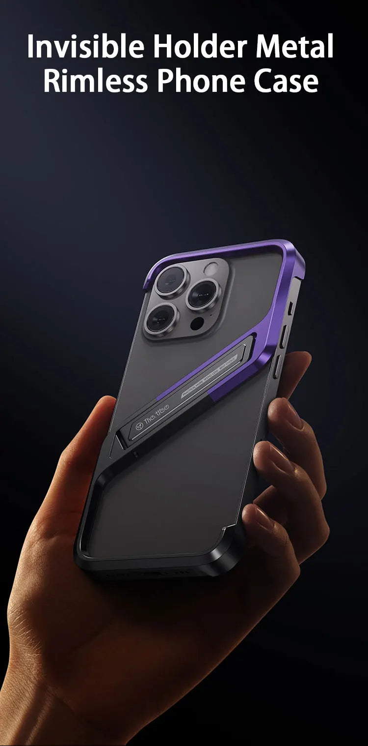 Metal Invisible Holder Phone Case For Iphone 14 15 16 Pro Max S Type Aluminum Rimless Phone Cover Heat Dissipation Stand Shell