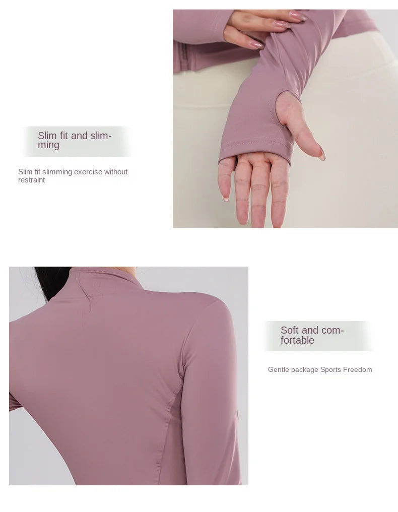 Women's sports jacket zipper yoga jacket blazer gym workout tights breathable fast dry