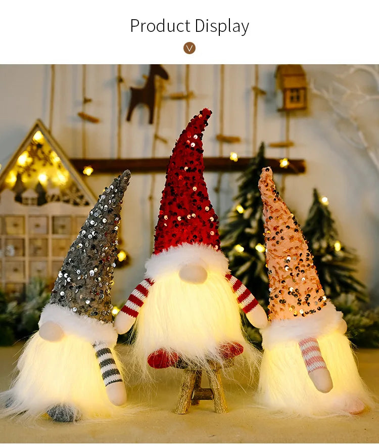 2024 Christmas Doll Sled Elf Ski Gnome with Led Light Christmas Decorations for Home Xmas New Year Children's Gifts 28cm