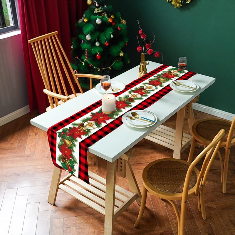 Christmas Table Runner Merry Christmas Decoration for Home Xmas Party Decor 2024 Navidad Notal Noel Ornament Happy New Year 2025