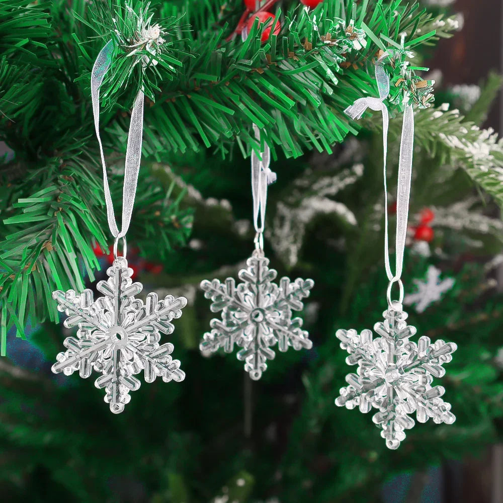 6/2pcs Crystal Clear Snowflake Christmas Tree Pendants Icicle Decorations For Holiday Winter Party Transparent Hanging Ornament