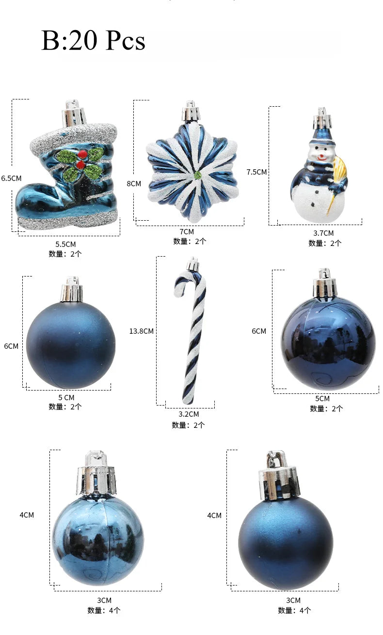 20/29/40pcs Christmas Ball Blue Red Christmas Tree Hanging Pendants Home Gifts New Year Special-shaped Christmas Spheres 2023