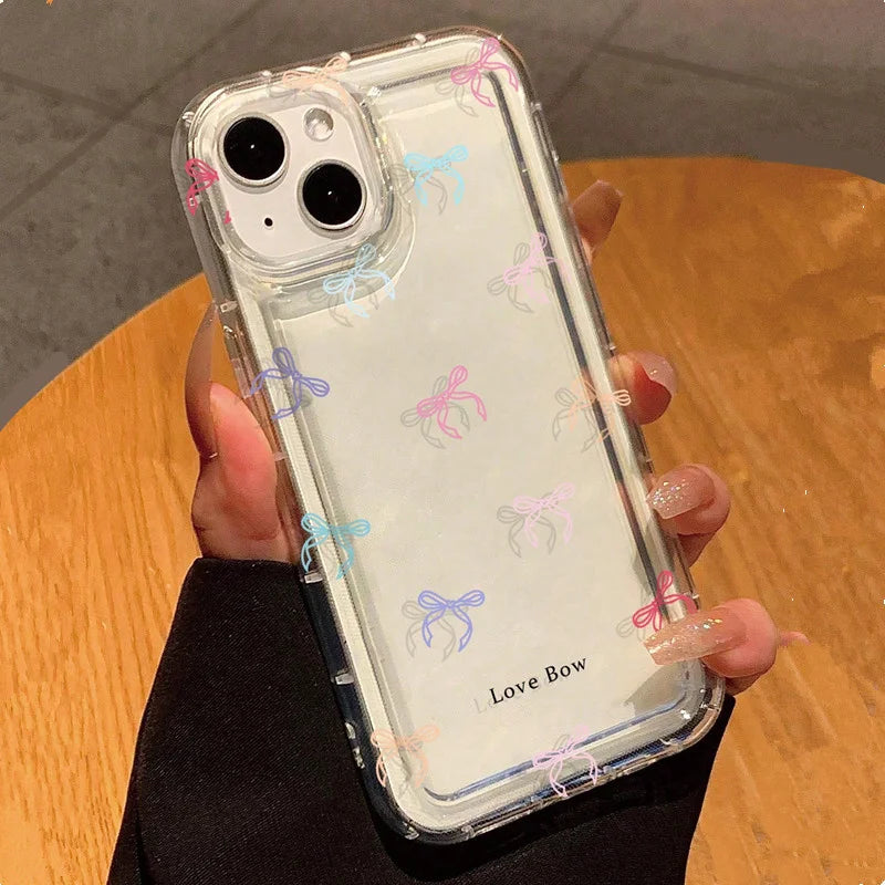 Colorful Bow Print Clear Case  For iPhone 16 14 13 12 11 15 Pro Max SE XR X XS 7 8 Plus Transparent Tpu Shockproof Phone Cover