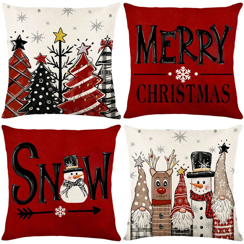 2024 Linen Christmas Cushion Cover Santa Claus Snowman Elk Merry Christmas Decor for Home Sofa Pillow Cover Xmas Ornaments Noel