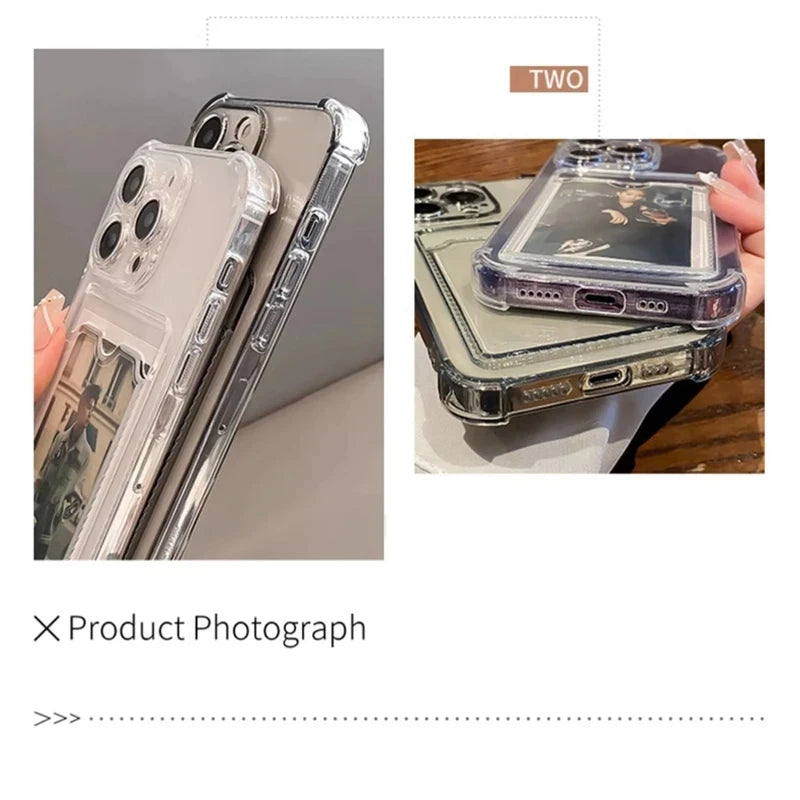 Transparent Card Slot Bag Holder Phone Case For iPhone 15 14 13 12 11 Pro Max X XS Clear Wallet Silicone Shockproof Back Cover