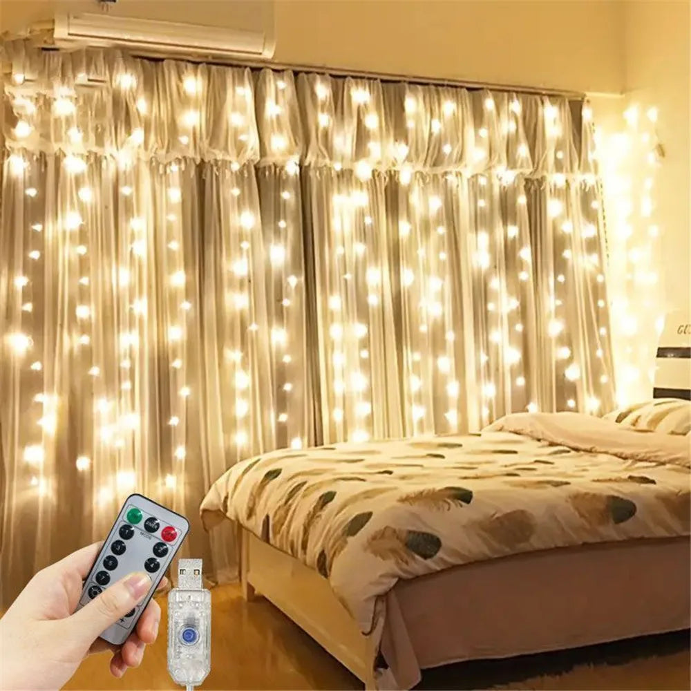 USB RGB Garland Curtain Festoon LED Lights Fairy Light Ramadan Christmas Tree Decoration 2024 Bedroom Room Decor Aesthetic