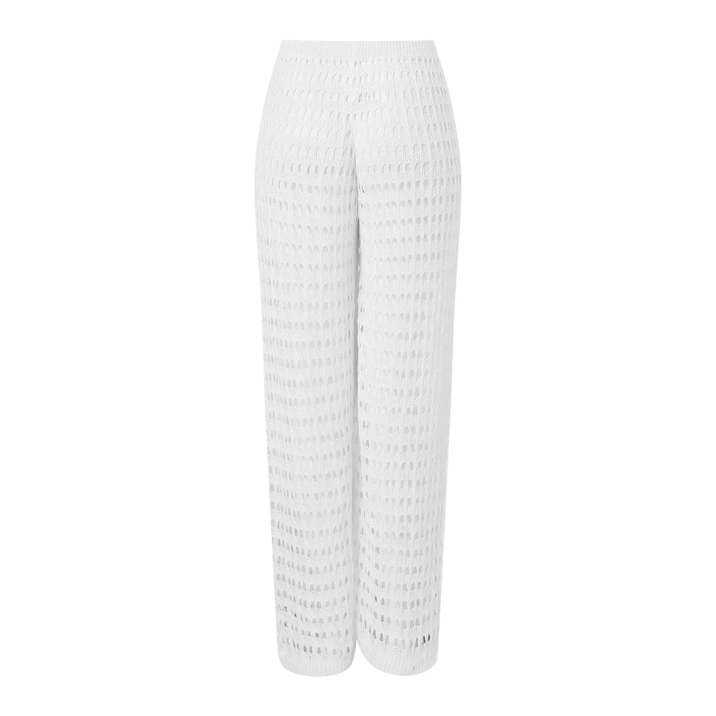 Ladies Hollowed Out Beach Pants Knitted Bikini High-Waist Casual Trousers Summer Lightweight Slacks For Woman Ropa Mujer