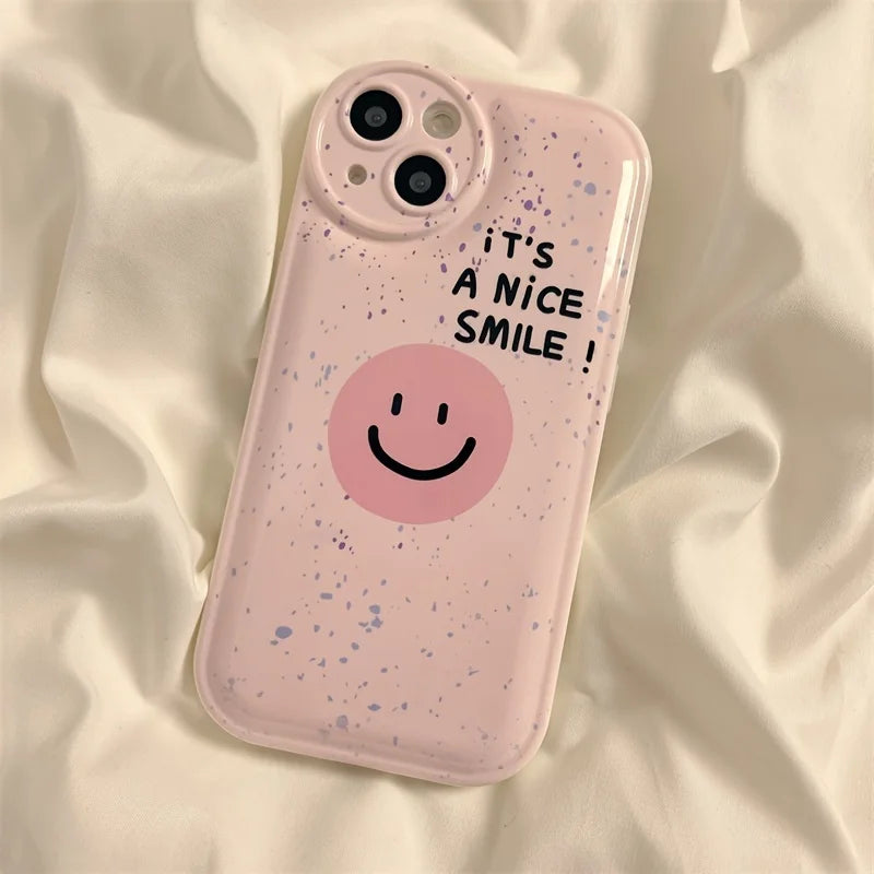Pink Spotted Smiley Face Phone Case For iPhone 14 Plus 7 8 X XS XR 11 12 13 Pro Max Silicone Cases Cover With chain