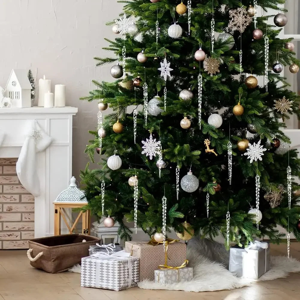 Acrylic Snowflake Drop Icicle Pendants Christmas Clear Crystal Ornaments Xmas Tree Hanging Pendants Home Party Decor New Year