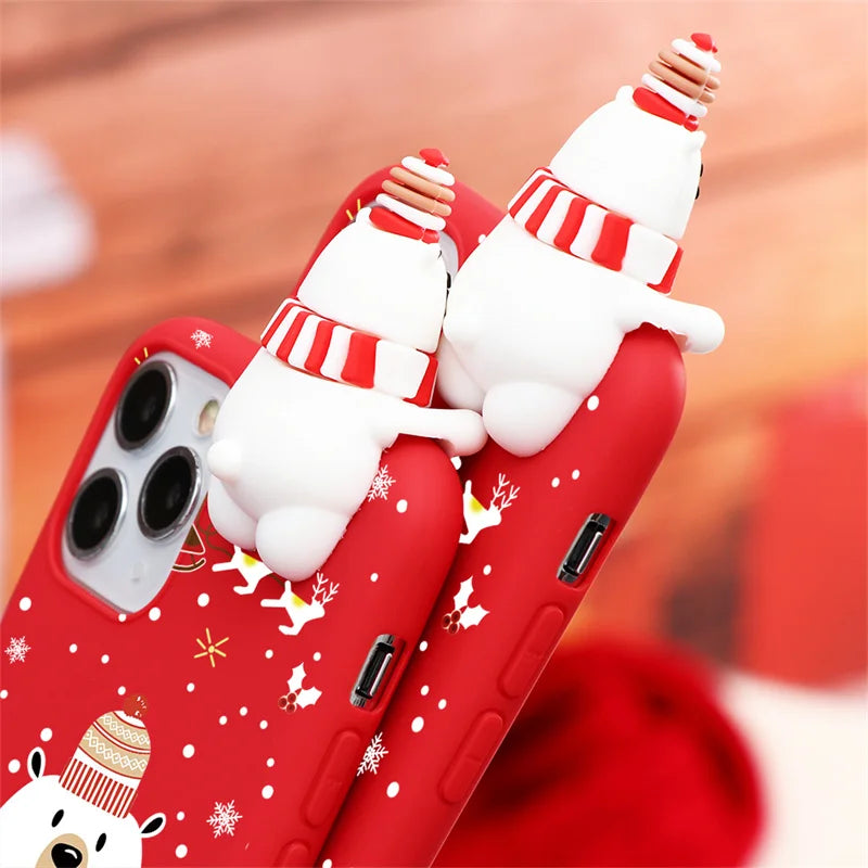 Christmas 3D Santa Claus Bear Reindeer Case For iPhone 12 13 11 14 15 Pro Max 12 13 Mini 7 8 Plus XS Max X XR SE Tpu Case Cover