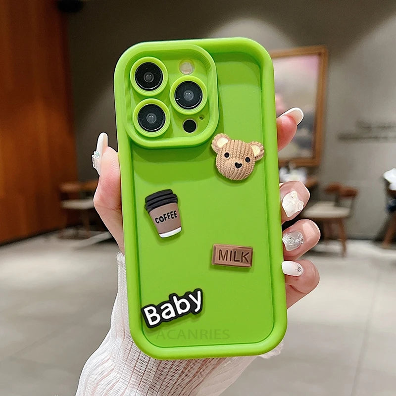 Cute Fun 3D Ball Coffee Silicone Phone Case For iPhone 11 13 12 14 15 Pro Max 13 15 Pro XS XR XS 7 8  Max Korean Cartoon Cover