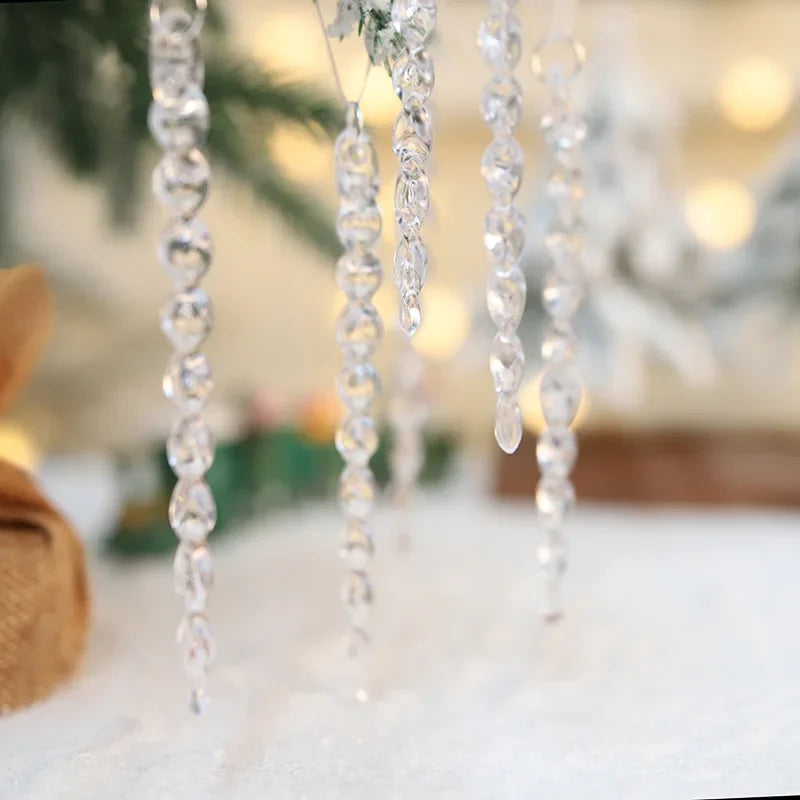 Acrylic Snowflake Drop Icicle Pendants Christmas Clear Crystal Ornaments Xmas Tree Hanging Pendants Home Party Decor New Year
