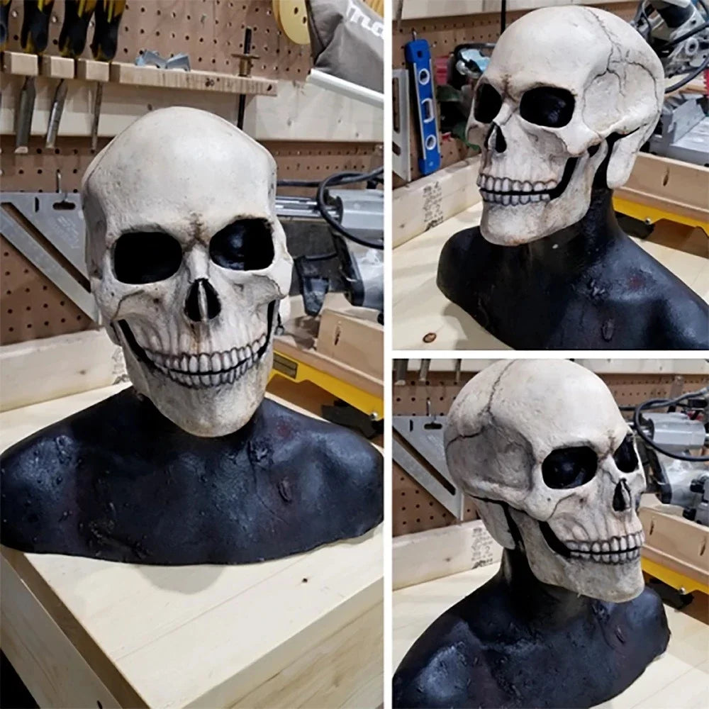 Creepy Halloween Full Head Skull Mask with Movable Jaw Adult Entire Head Realistic Latex Helmet Scary Skeleton