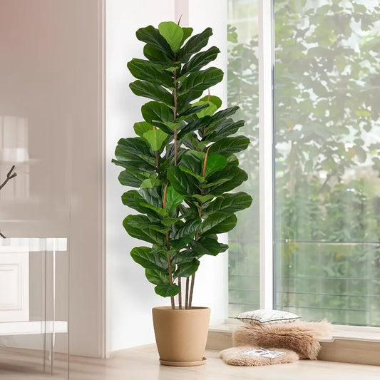 Artificial Fiddle Leaf Fig Tree, Tall Fake Tree with Pot, Faux Plants Indoor, Realistic Fake Plants Decor for Home Decor Indoor